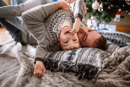 Father and son together on Christmas